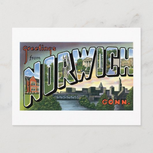 Carte Postale Salutations de Norwich, Connecticut (Devant)