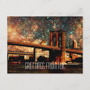 Carte Postale Salutations de NYC Starry Night Brooklyn Bridge