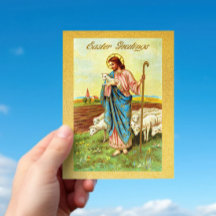 Salutations de Pâques vintages Berger Agneau mouto