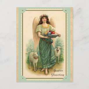 Carte Postale Salutations de Pâques vintages Oeufs Moutons d'ang