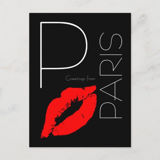 Carte Postale Salutations de Paris Red Lipstick Kiss Black (Devant)
