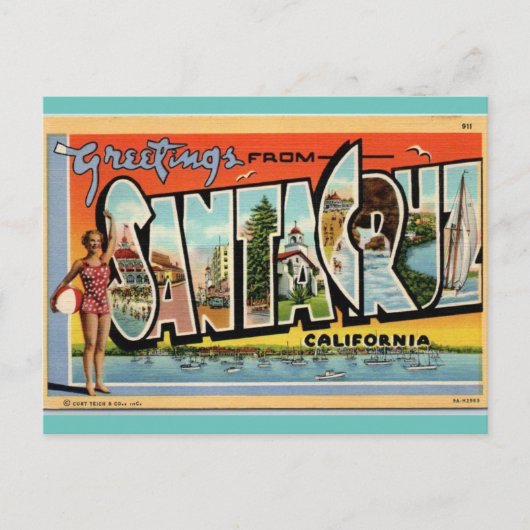 Carte Postale Salutations de Père Noël Cruz California Art vinta (Devant)