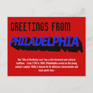 Carte Postale Salutations de Philadelphia Postcard