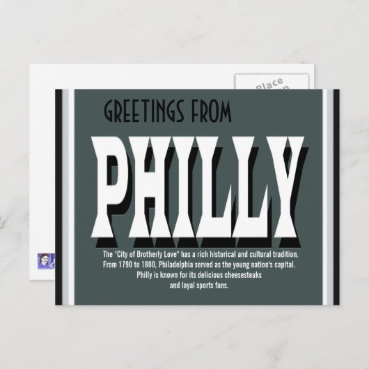 Carte Postale Salutations de Philly Postcard (Devant / Derrière)