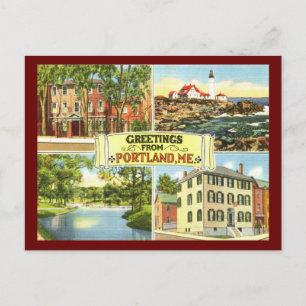 Carte Postale Salutations de Portland, Maine Vintage