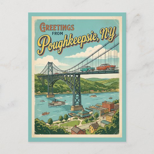 Carte Postale Salutations de Poughkeepsie NY Style Vintage (Devant)