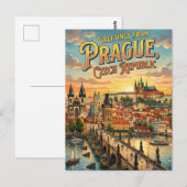 Carte Postale Salutations de Prague République tchèque Style Vin (Devant / Derrière)