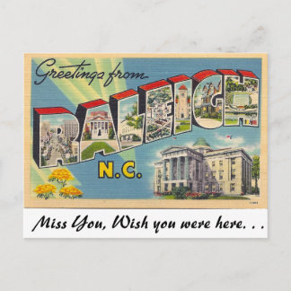 Carte Postale Salutations de Raleigh, Caroline du Nord