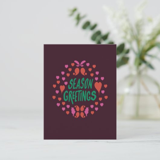 Carte Postale Salutations de saison en écriture verte avec le co (Debout devant)