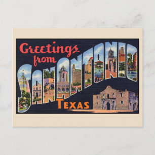 Carte Postale Salutations de San Antonio Grande Lettre Vintage