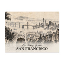 Salutations de San Francisco en lavis à l'encre