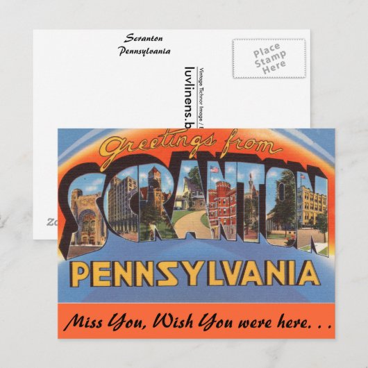 Carte Postale Salutations de Scranton (Devant / Derrière)