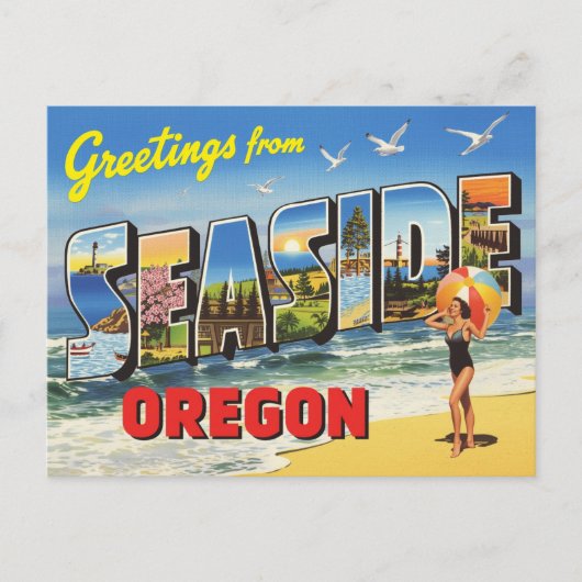 Carte Postale Salutations de Seaside, Oregon Vintage (Devant)