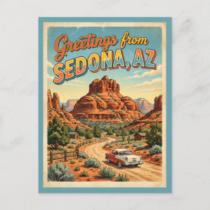 Carte Postale Salutations de Sedona Arizona Bell Rock Rétro 1950