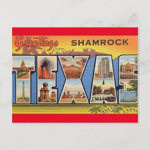 Carte Postale Salutations de Shamrock Texas Voyage Vintage 