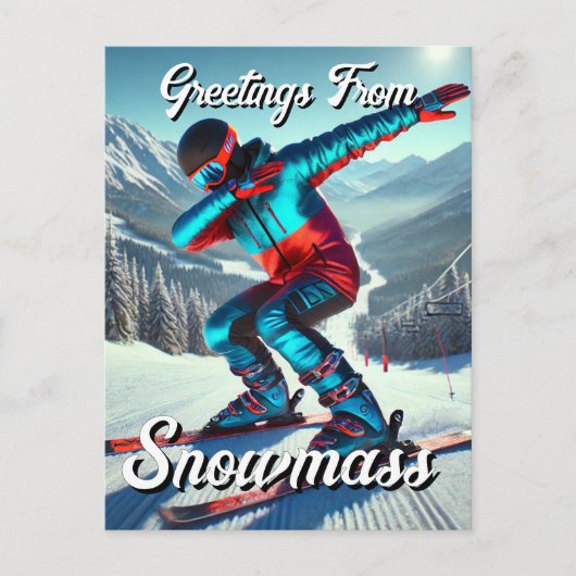 Carte Postale Salutations de Snowmass Dabbing Skier (Devant)