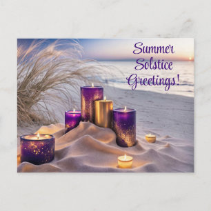 Carte Postale Salutations de solstice d'été Bougies sur la plage
