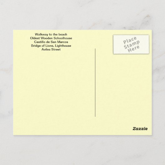 Carte Postale Salutations de St Augustine, Floride (Dos)