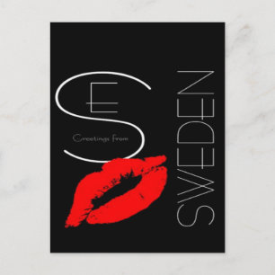 Carte Postale Salutations de Suède Rouge Lipstick Love Kiss Blac