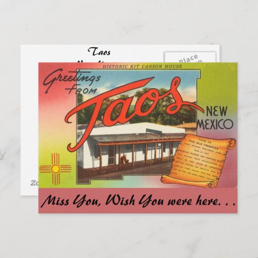 Carte Postale Salutations de Taos (Devant / Derrière)