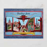 Salutations de Texas Travel Postcard