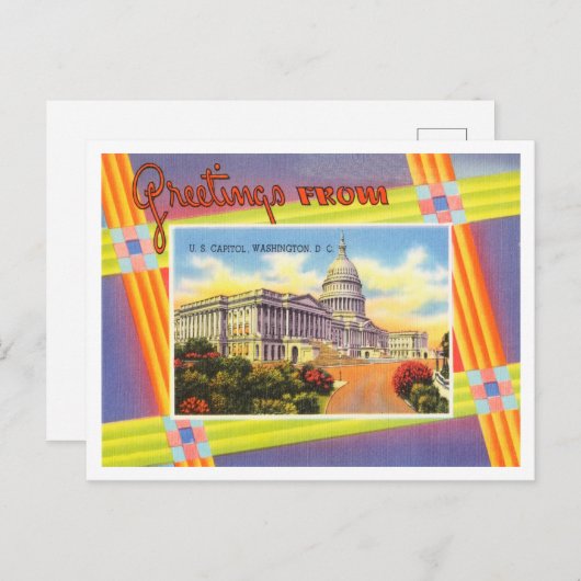 Carte Postale Salutations de U. S. Capitol, Washington, D. C. (Devant / Derrière)