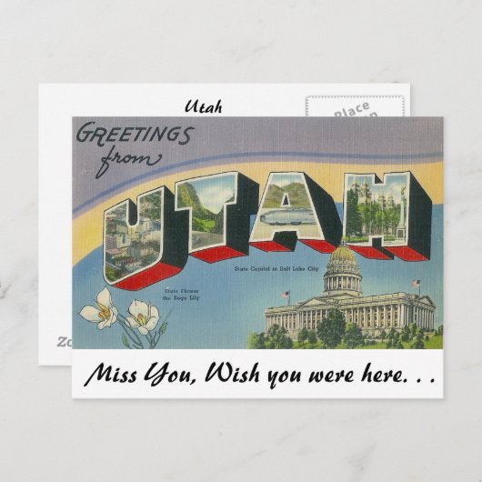 Carte Postale Salutations de Utah (Devant / Derrière)