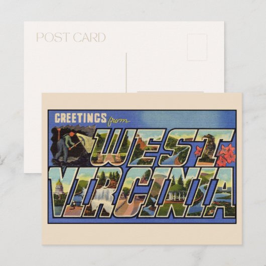Carte Postale Salutations de Virginie-Occidentale Grand Lettre V (Devant / Derrière)
