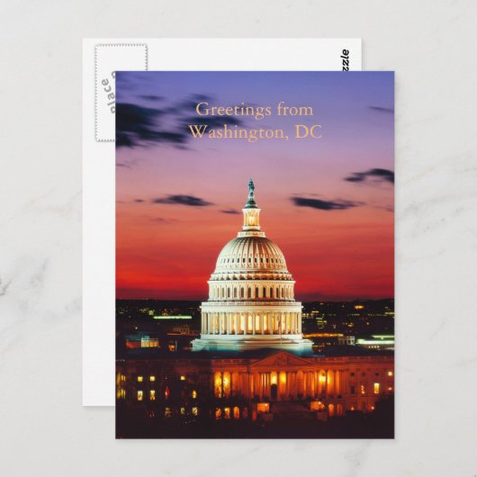 Carte Postale Salutations de Washington DC (Devant / Derrière)