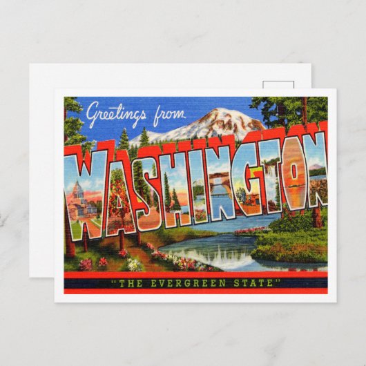 Carte Postale Salutations de Washington, L'Etat À feuillage pers (Devant / Derrière)