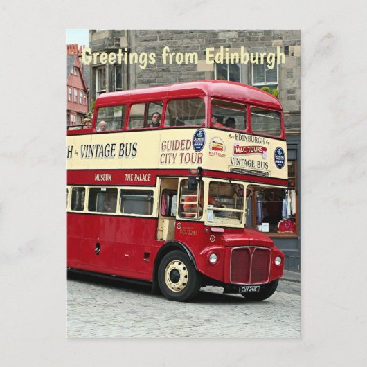 Carte Postale Salutations d'Édimbourg : Tour Bus, Écosse (Devant)