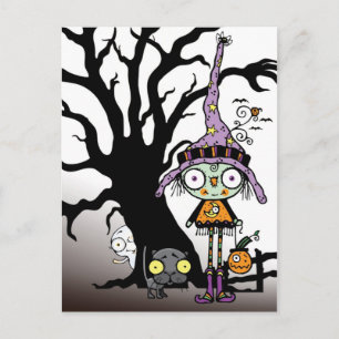 Carte Postale Salutations d'Halloween de la sorcière en violet