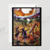 Carte Postale Salutations d'Halloween, Épouvantail et Amis (Devant / Derrière)