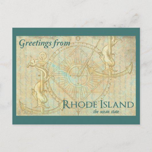 Carte Postale Salutations d'Île de Rhode que l'océan énoncent (Devant)