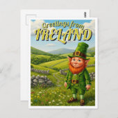 Carte Postale Salutations d'Irlande Leprechaun (Devant / Derrière)