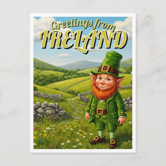 Carte Postale Salutations d'Irlande Leprechaun (Devant)