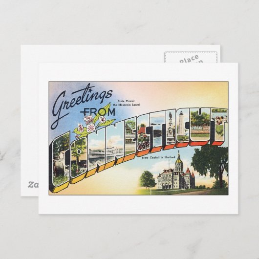 Carte Postale Salutations du Connecticut (Devant / Derrière)