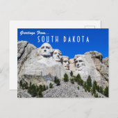 Carte Postale Salutations du Dakota du Sud Mont Rushmore (Devant / Derrière)