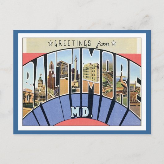 Carte Postale Salutations du Maryland Baltimore (Devant)