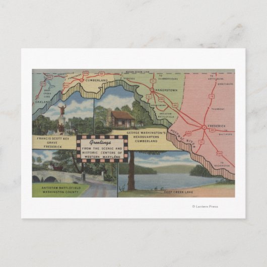 Carte Postale Salutations Du Maryland Occidental (Carte Détaillé (Devant)
