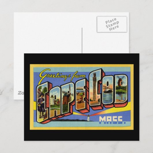 Carte Postale Salutations du Massachusetts de Cape Cod (Devant / Derrière)