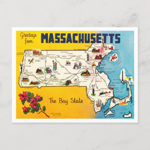 Carte Postale Salutations du Massachusetts, The Bay State Travel