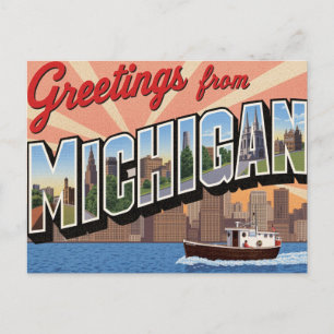 Carte Postale Salutations du Michigan en grandes lettres
