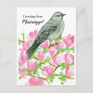 Carte Postale Salutations du Mississippi Mockingbird Magnolia