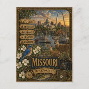 Carte Postale Salutations du Missouri   Art Rétro Vintage