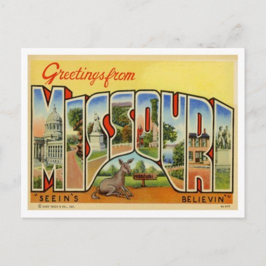 Carte Postale Salutations du Missouri Vintage (Devant)