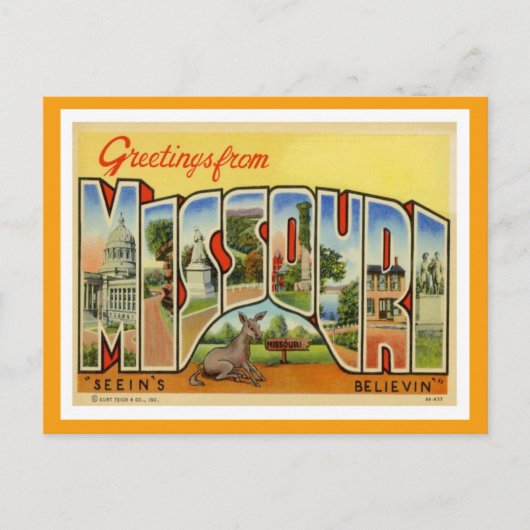 Carte Postale Salutations du Missouri Vintage (Devant)