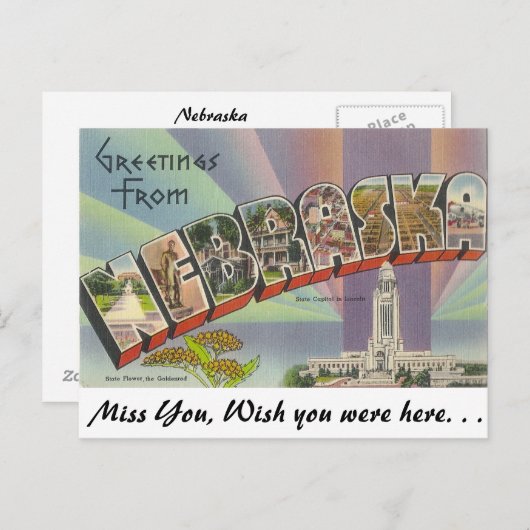 Carte Postale Salutations du Nebraska (Devant / Derrière)