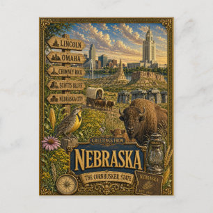 Carte Postale Salutations du Nebraska   Art Rétro Vintage