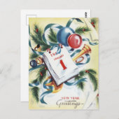 Carte Postale Salutations du Nouvel An Festif vintage (Devant / Derrière)